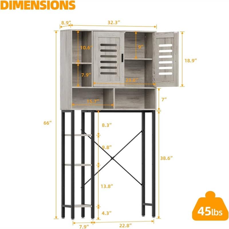 Over The Toilet Storage - 8.86"D x 32.28"W x 65.75"H