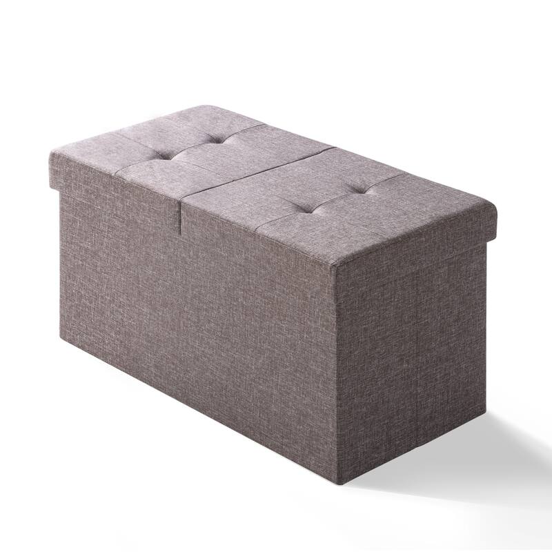 30 Inch Smart Lift Top Button Tufted Fabric Storage Ottoman by Crown Comfort