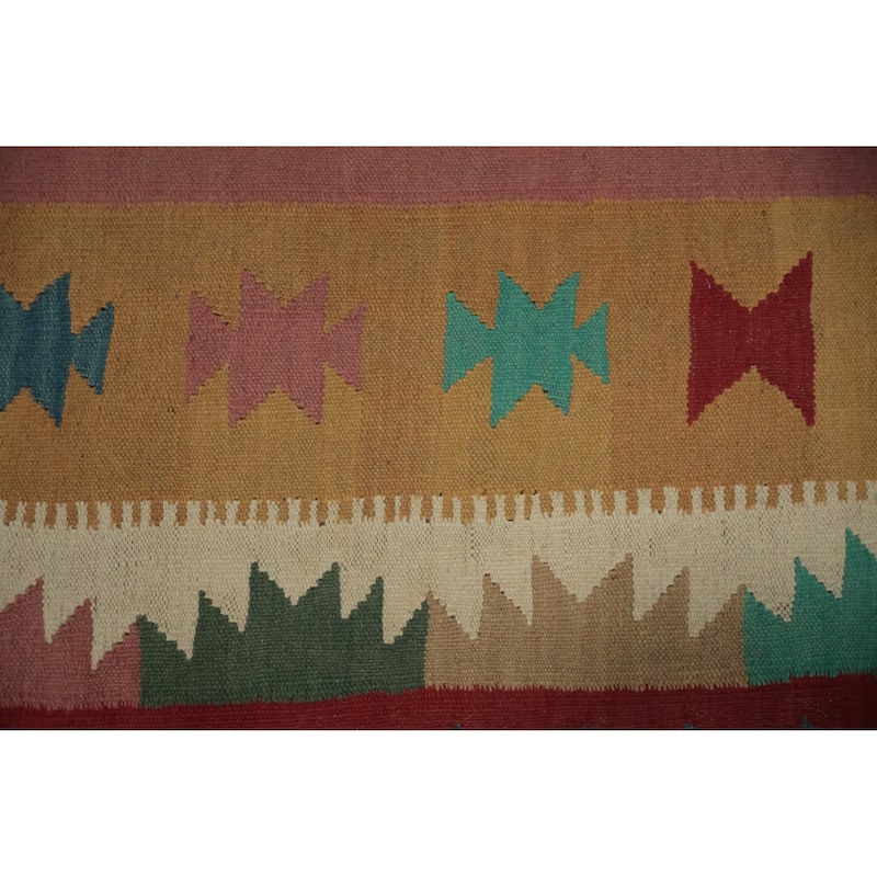 Hand Woven Oriental 100% Wool Carpet Southwestern Tribal Multi-Colored Kilim Runner Rug - 14' 6'' X 4' 9''