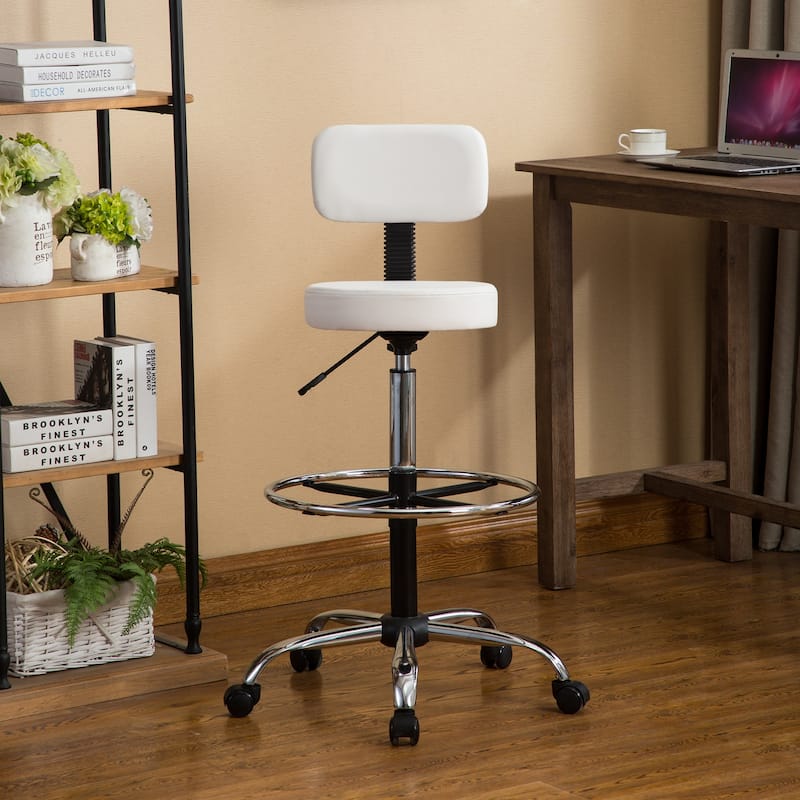 Comfortable Faux Leather Drafting Stool Chair with Adjustable Height Foot Rings - Ideal for Office Studio Craft Room