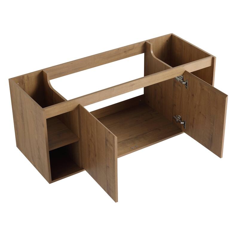 48 Inch Plywood Wall-Mounted Bathroom Vanity Set in Imitative Oak with Integrated Double Resin Sink