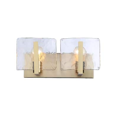 Aenon BCB 2 Light Bath Vanity in Brushed Champagne Bronze with Hammered Water Glass Shade - Gold