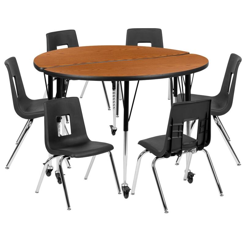 Mobile 47.5" Circle Wave Flexible Activity Table - 16" Student Stack Chairs