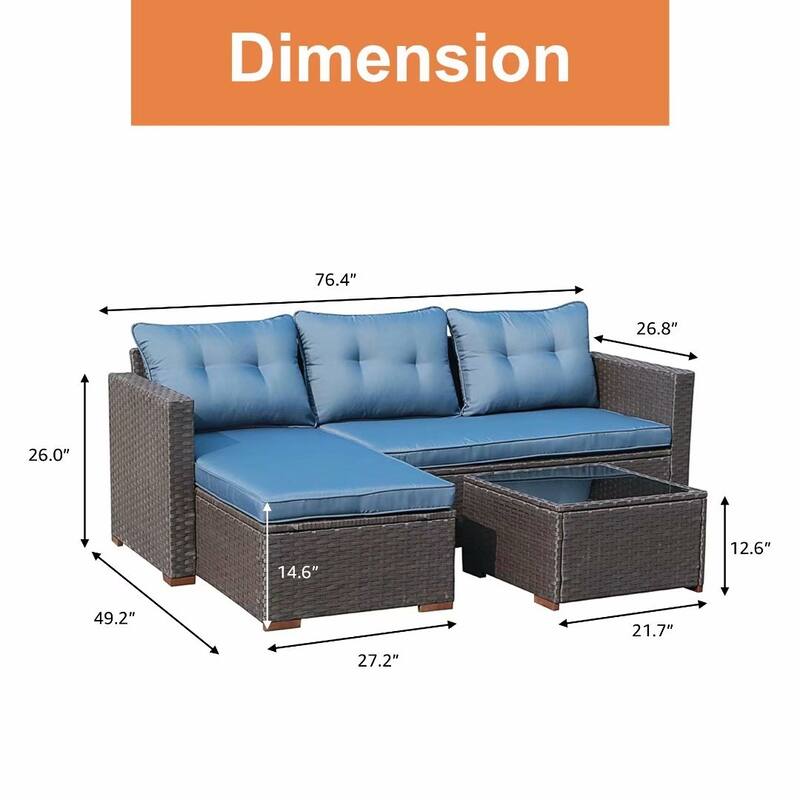 Outdoor Cushioned Wicker 3-piece Sectional Set