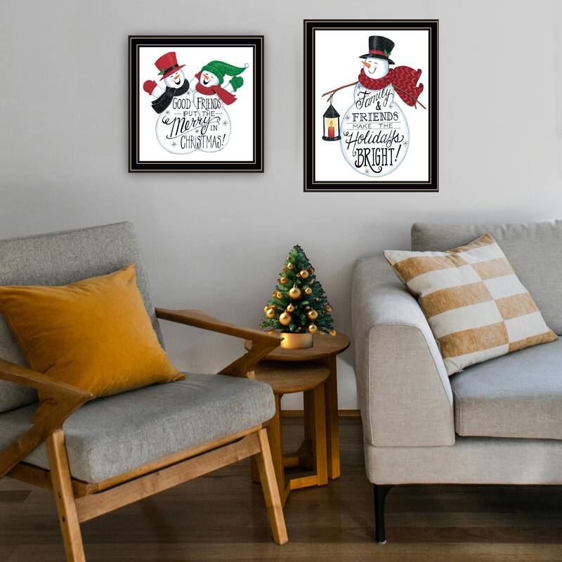 2-Piece Framed Wall Art Set - Good Friends Snowman, Black Frame