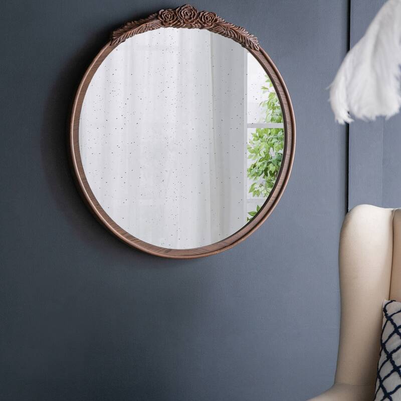 30"x30" Round Hand Carved Antique Mirror Frame