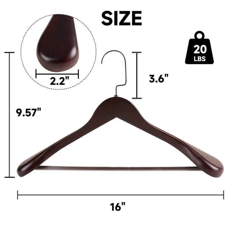 BP4U Premium Wide Shoulder Wooden Suit Hangers, 16-Inch Heavy-Duty Solid Wood Coat Hangers for Women's Clothes