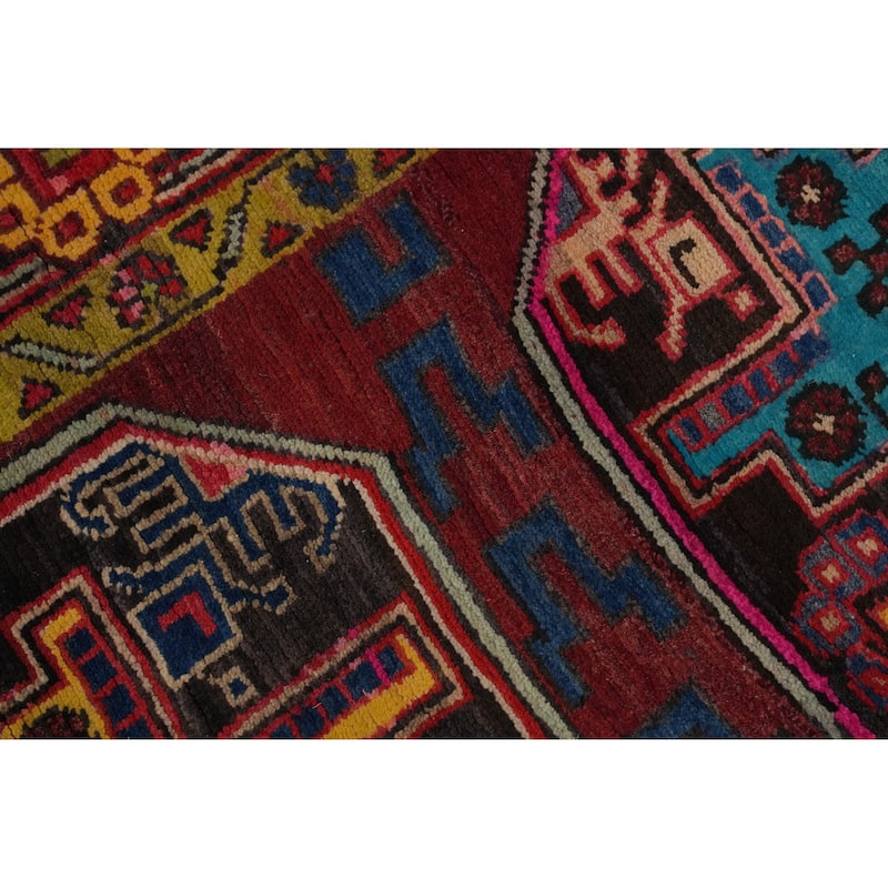 Hand Knotted Oriental 100% Wool Carpet Traditional Geometric Red Heriz Runner Rug - 9' 7'' X 3' 8''