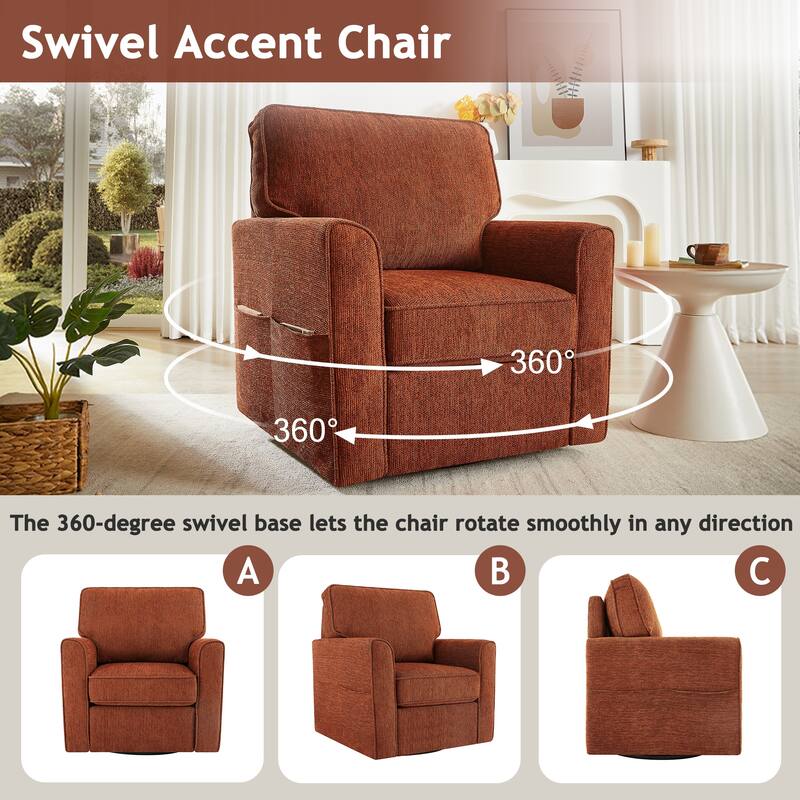 Round Lounge Chair Armchair Swivel Sofa Chair with Side Storage Pockets, Swivel Chair Accent Barrel Chair