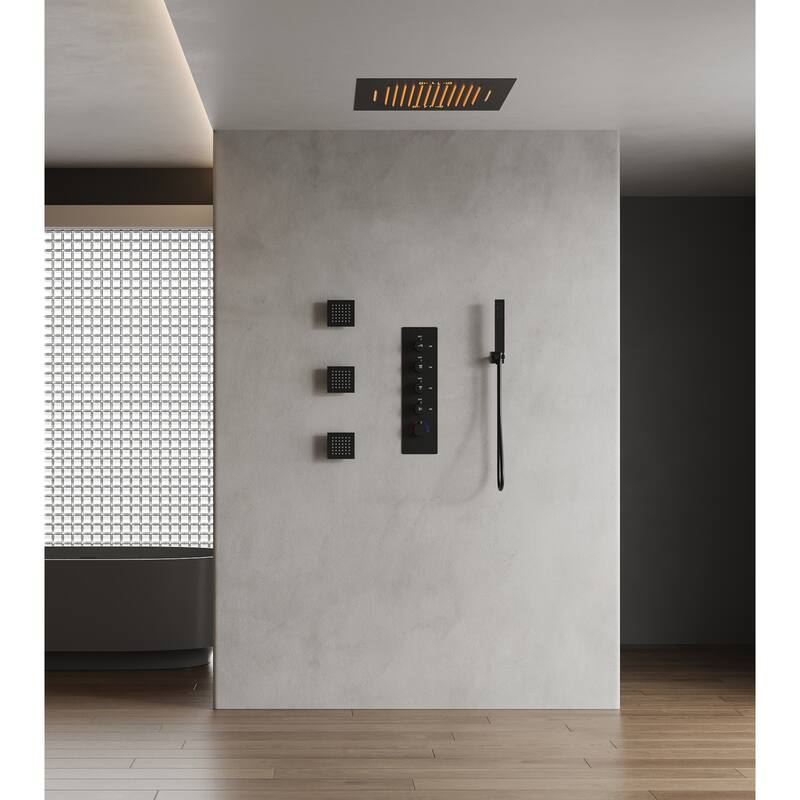 20" Thermostatic Shower System, 64-Color LED Mood Lighting 2-Functions Shower Head with Bluetooth Music & 3 Body Jets