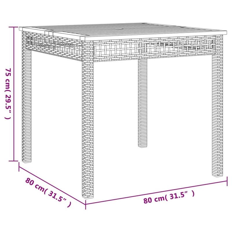 vidaXL Patio Table Furniture Outdoor Garden Backyard Poly Rattan Acacia Wood