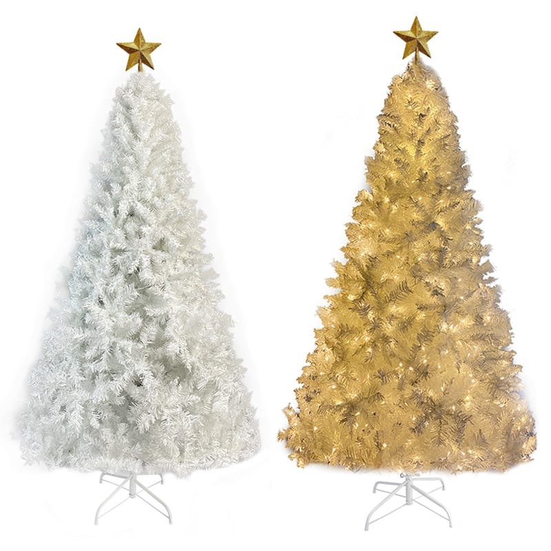 7 FT White Christmas Tree with 500 LED Warm Lights, PVC Branch ...