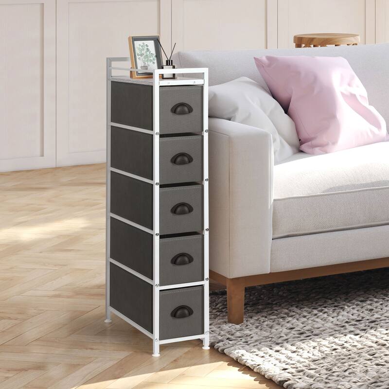 4 Drawers Narrow Dresser, Fabric Storage Cabinet, Vertical Standing Storage Chest