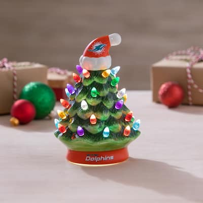 8" LED Ceramic Tabletop Christmas Tree, Miami Dolphins