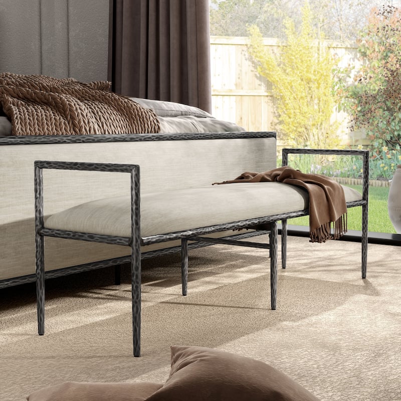 247 Shop At Home Lalia Modern 59-inch Metal Padded Upholstered Accent Bench - Matte Grey