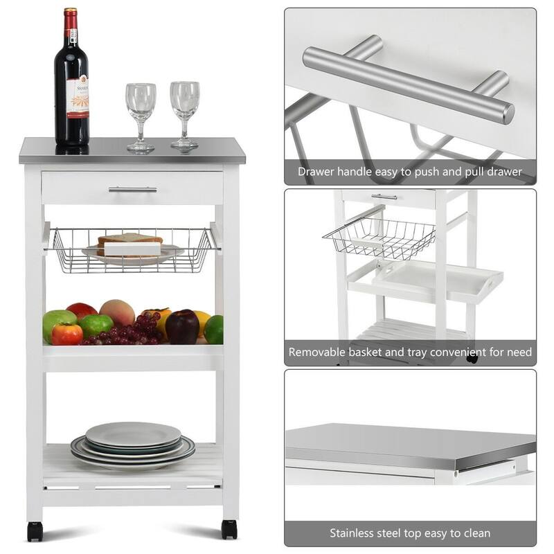 Rolling Kitchen Trolley Storage Basket And Drawers Cart - 18.5" x 14.5" x 33" ( L x W x H )