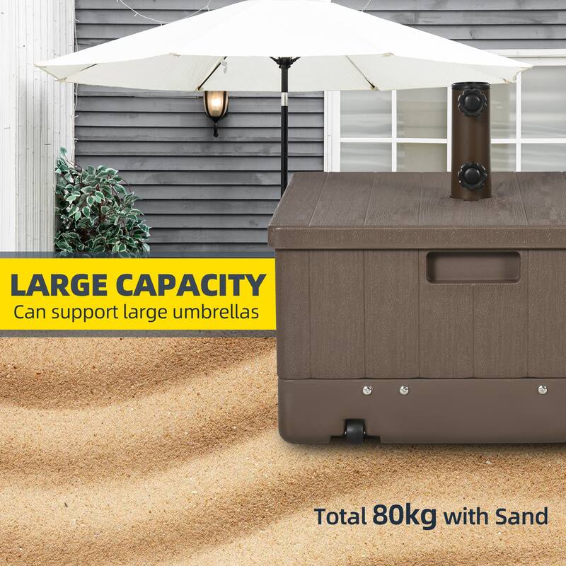 Outsunny 3-in-1 Outdoor Umbrella Base, Coffee End Table, Planter Box with Drainage, 175lbs Capacity Patio Umbrella Stand Table