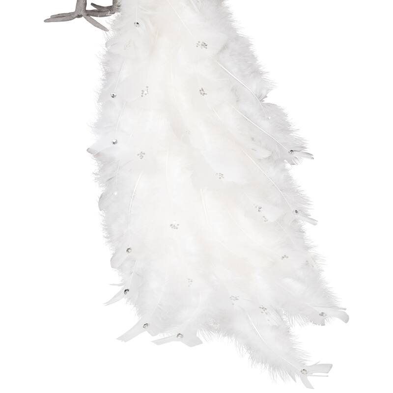 Jeweled and Glittered Peacock Christmas Decoration with Faux Pearls - 24" - White