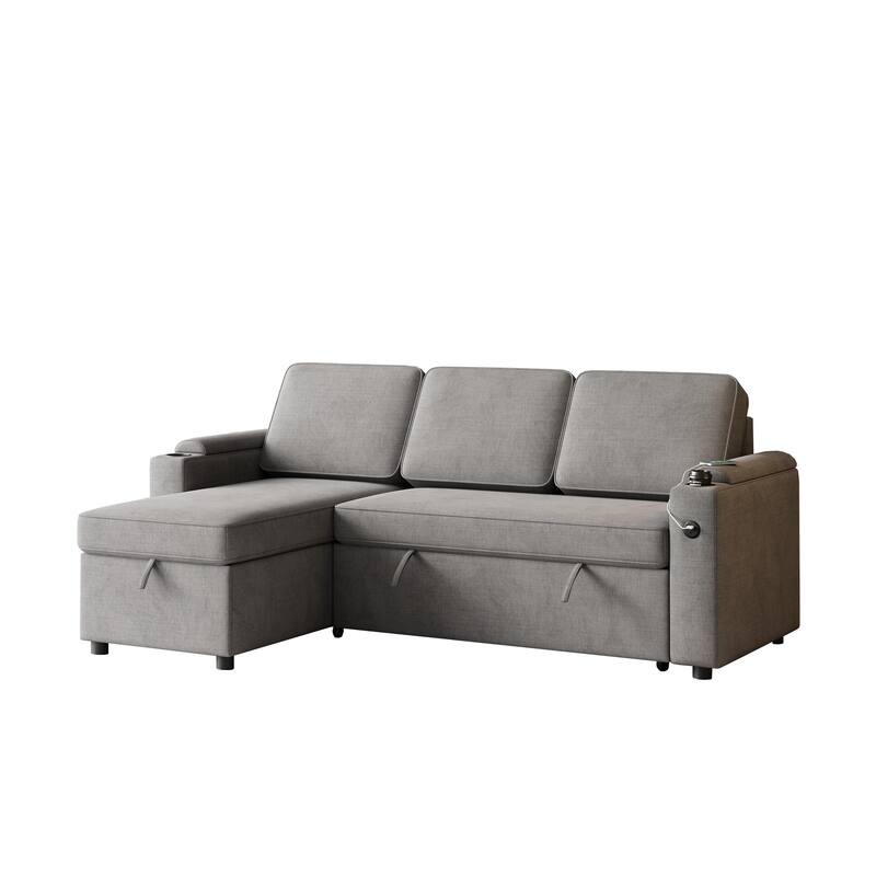 85.8" Sleeper Sofa with Pull Out Bed with Charging Port