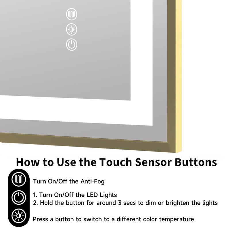 Topcraft Gold Framed Tempered Glass Mirror with Dual LED Strip Lighting