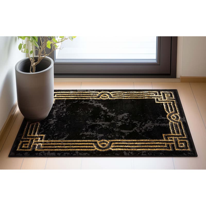 Well Woven Fairmont Huntington Retro Mosaic Marble Pattern Area Rug - 2' x 3' - Black Gold