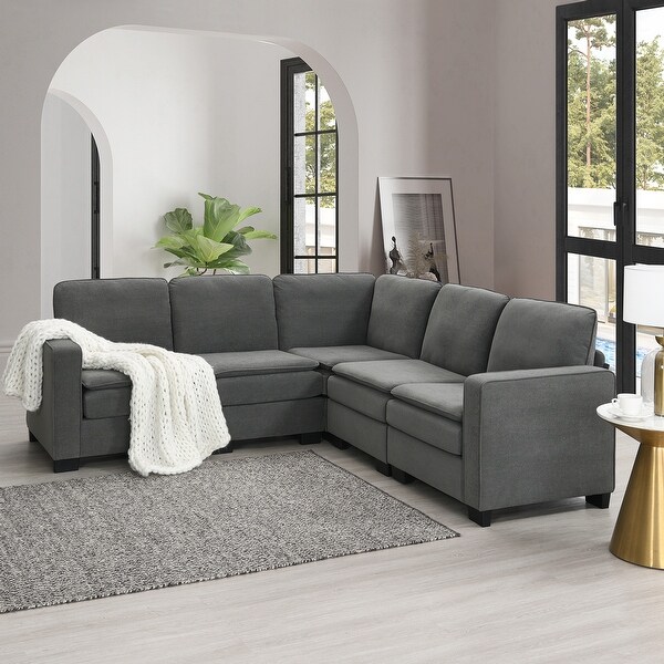 Large L Shaped Corner Couch with Double Cushions, Upholstered