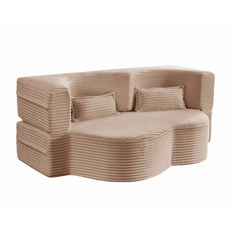 Modern 78" Full Size Convertible Corduroy Foam-Filled Sleeper Sofa,Modern Floor Sofa with 2 Pillows