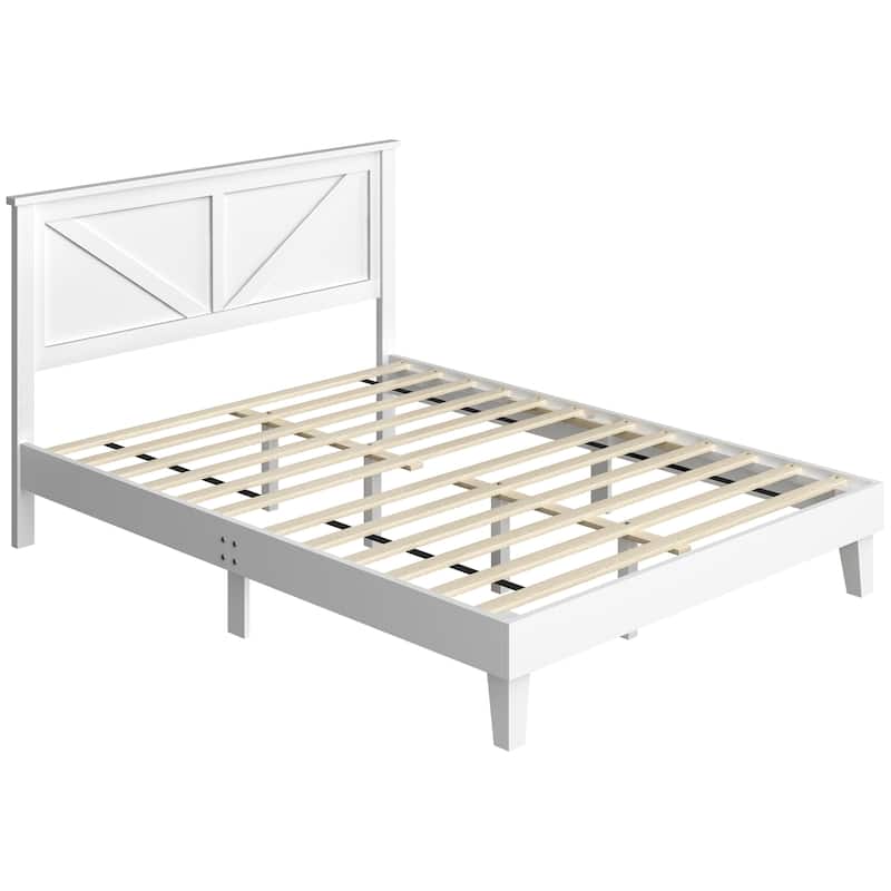Yaheetech Farmhouse Wooden Bed Frame with Headboard No Box Spring Needed