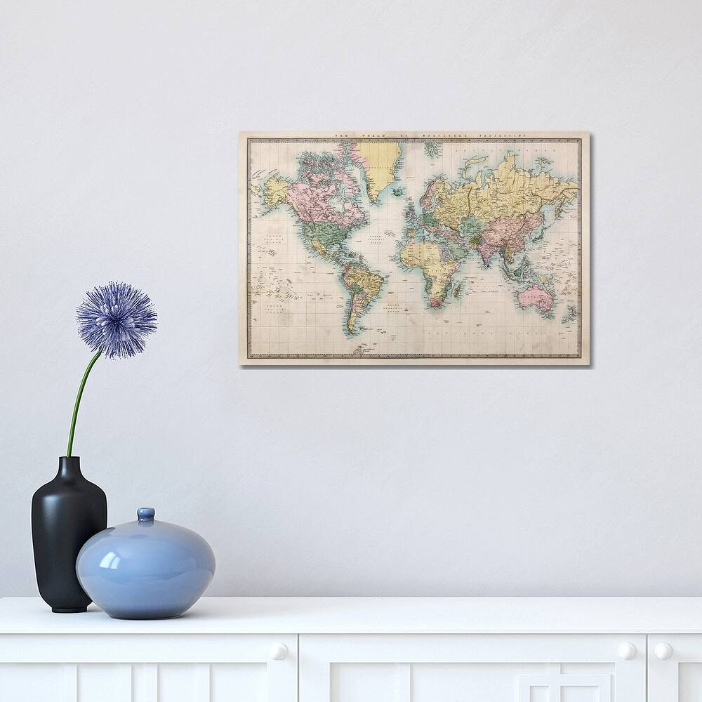 iCanvas "World Map, Detailed Map, Vintage Style" by WallDecorAddict Canvas Print
