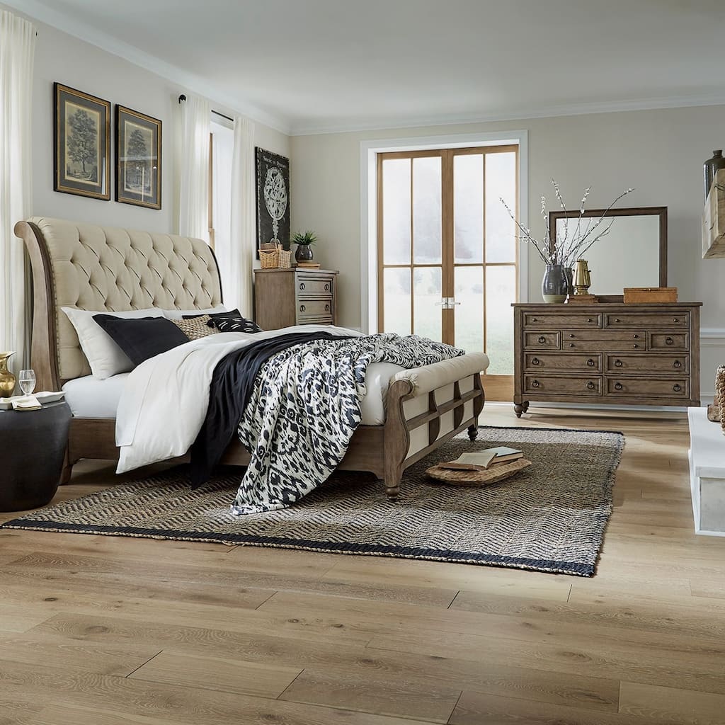 Liberty Furniture Americana Farmhouse Sleigh Bed, Dresser & Mirror, Chest - King or Queen