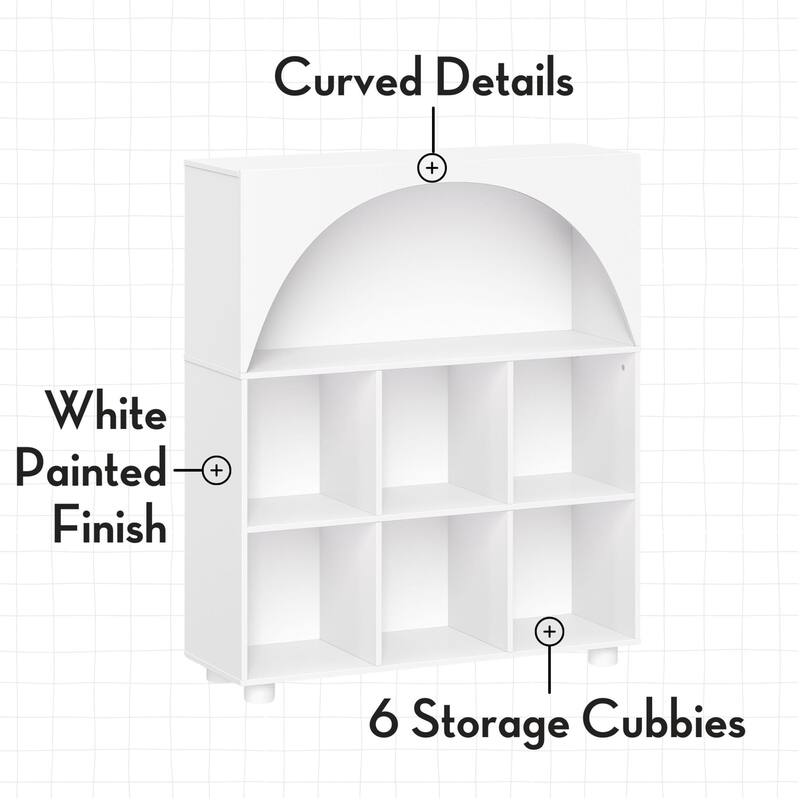 Kids Curve Appeal 35 in. 6 Cubby Bookcase - White with Optional 2pc Bins