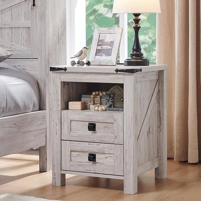 Farmhouse Nightstand with Charging Station, End Table, Side Table