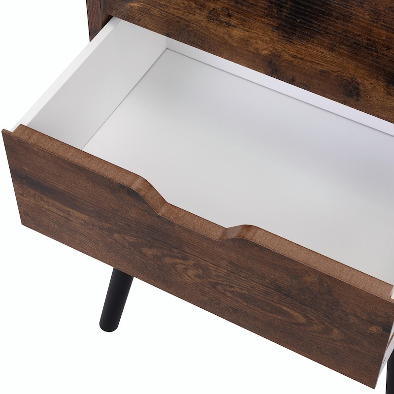 Nightstand with 2 Drawers, Solid Wood Legs, Bedside Table