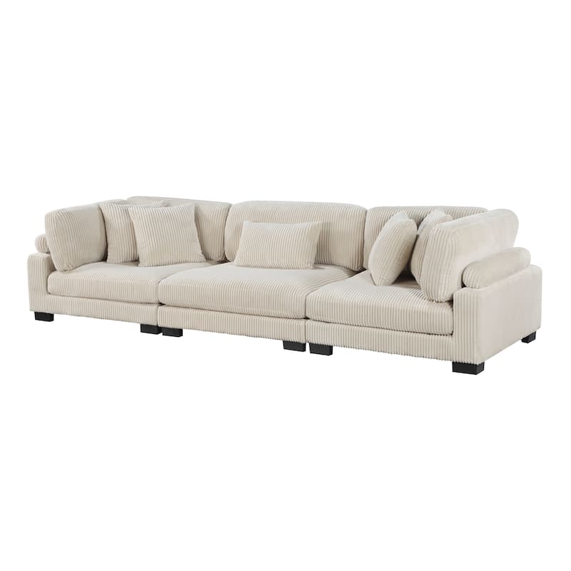 Braidy Corduroy Upholstered Living Room Sofa - Beige
