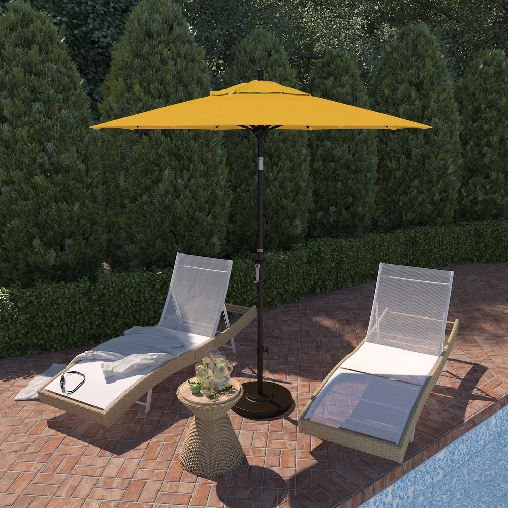 California Umbrella 7.5' Round Crank Lift, Push Button Tilt Aluminum Patio Umbrella, Bronze Pole, Outdoor Rated Red Fabric