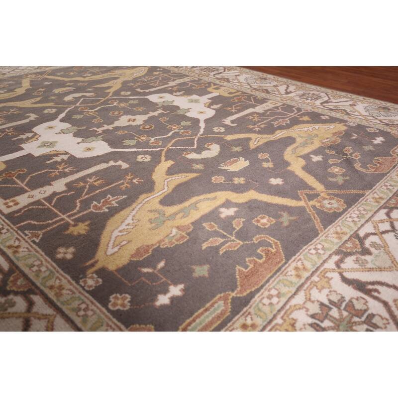 All-Over Gray & Ivory Oushak Indian Area Rug Handmade Wool Carpet - 8'1" x 9'9"