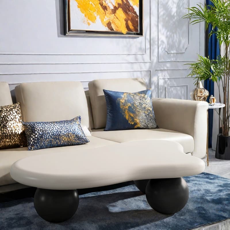 31.5" MDF Cloud-Shaped Coffee Tables - Elegant Irregular Design with 3 Ball Legs, Spacious And Stable Desktop