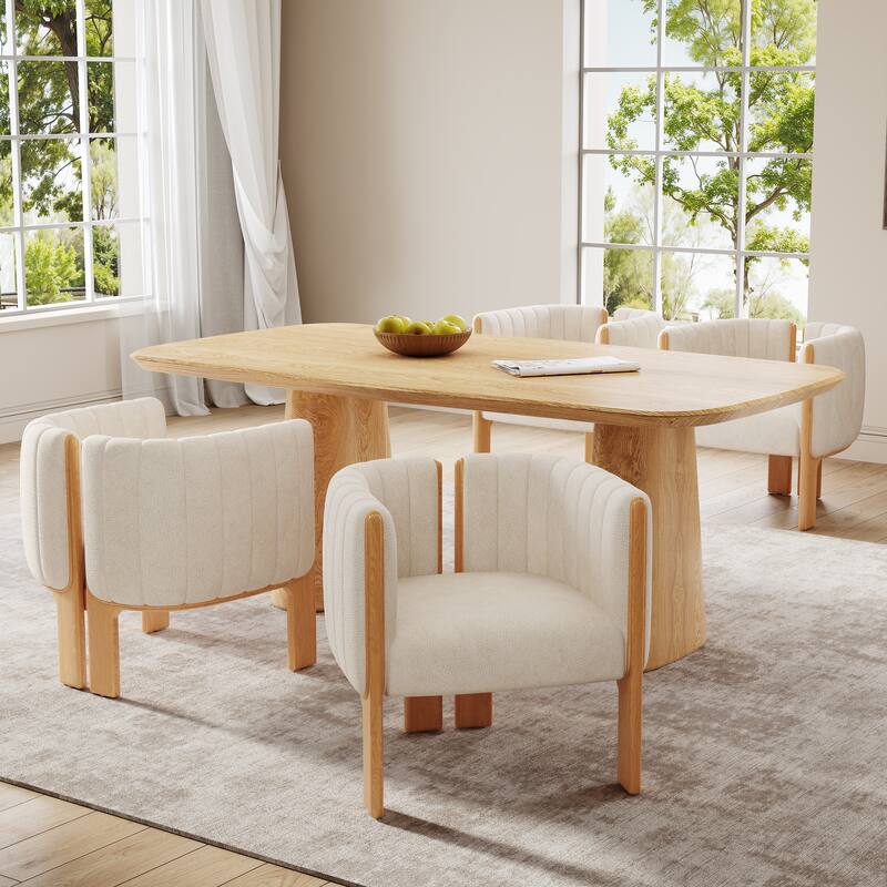 Dining Chairs Set of 4, Modern Stylish Seating with Natural Rubber Wood Frame and Beige Fabric, 225lbs Capacity
