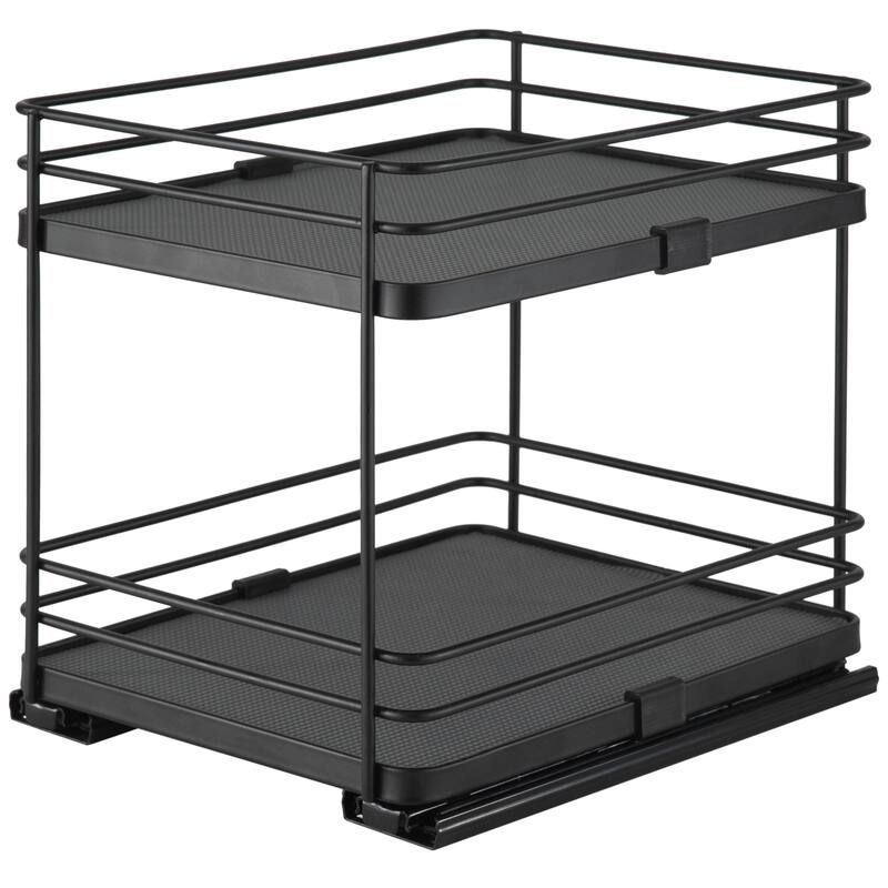 Organize It All 2 Tier Slide Out Shelf Organizer in Matte Black - Black
