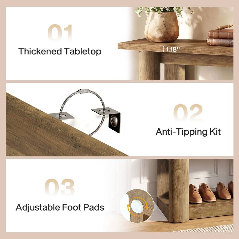 3 Tier Farmhouse Console Table, 47 Inch Small Entryway Table with Storage Shelves for Living Room, Foyer