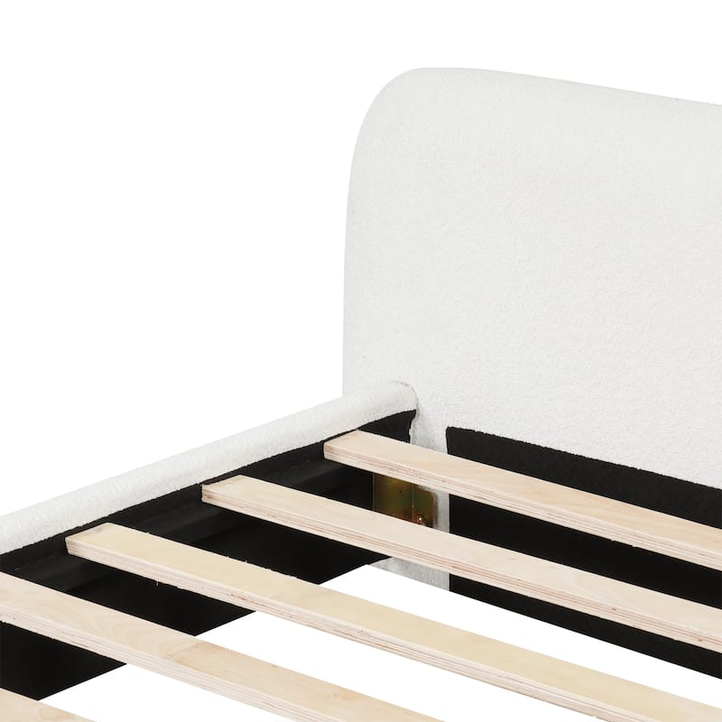 Full Size Boucle Upholstered Platform Bed with Wood Frame and 400lb Capacity