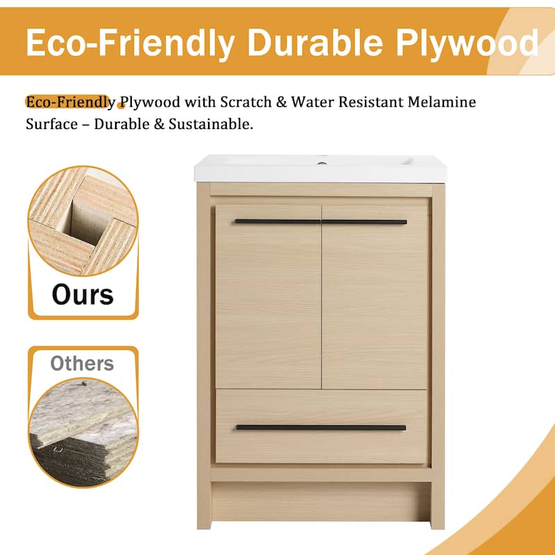 Malwee 24"/30"/36"/48"/60" Bathroom Vanity with Sink, FreeStanding Vanity with Soft Close Door and Drawer