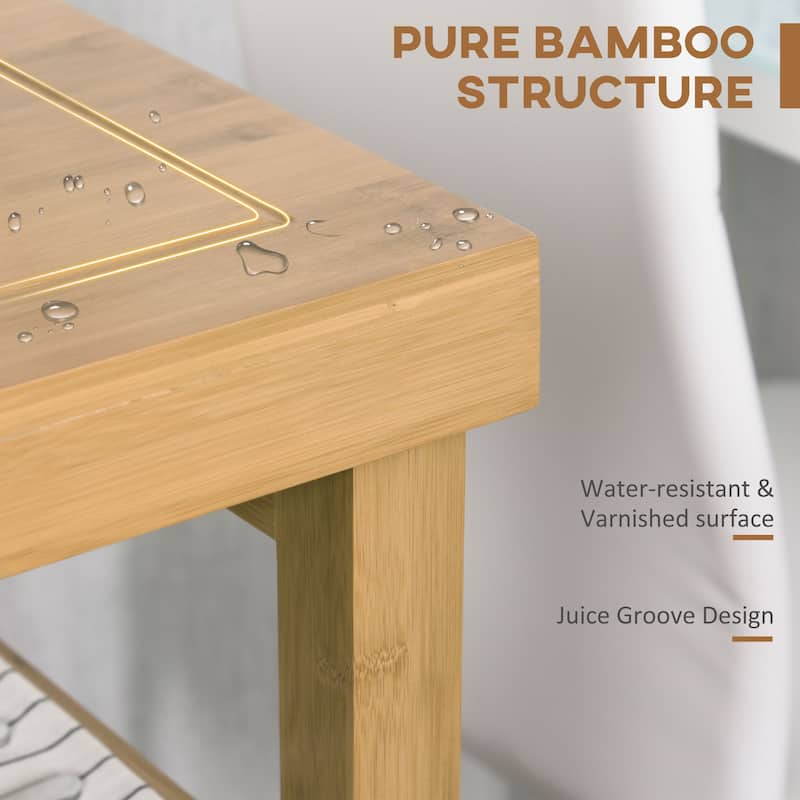 Kitchen Island with Bamboo Butcher Block, Rolling Cart with Storage Drawers, Kitchen Cabinet with Open Shelves