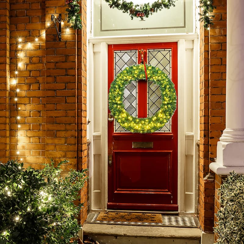48" Pre-lit Cordless Artificial Christmas Wreath with 200 LED Lights