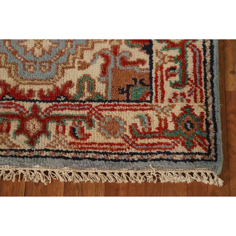 Light Blue Heriz Serapi Runner Rug Handmade Traditional Wool Carpet - 2'7" x 12'2"