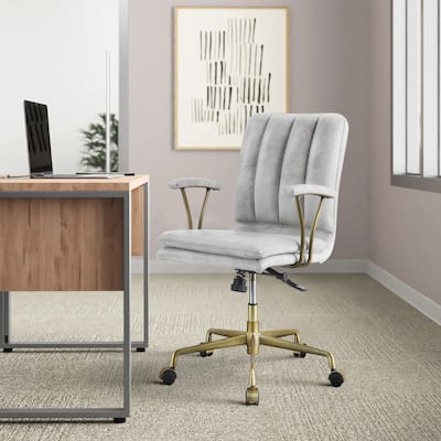 Swivel Office Chair with Vintage White Leather, Adjustable Height & Casters for Office Comfort and Mobility