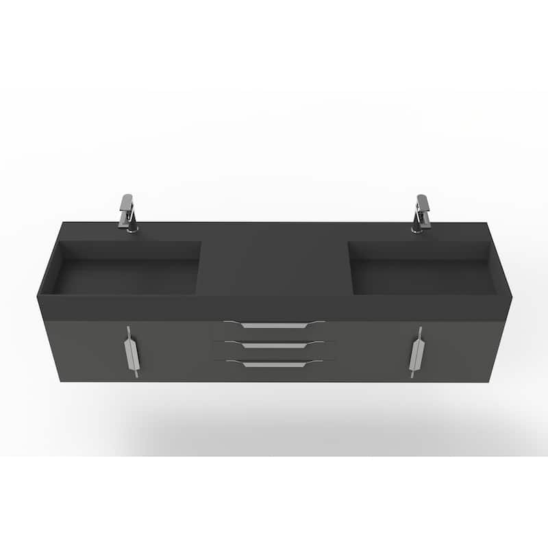 Amazon 72" Wall Mounted Bathroom Vanity Set w/ Black Top