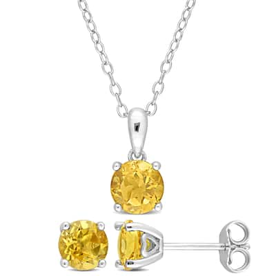 Miadora 2 1/3ct TGW Citrine Set of Necklace and Earrings in Sterling Silver
