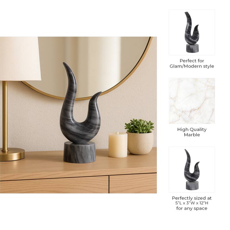 Marble Decorative Object Curved Hook-Inspired Statue - 12" Gray - 12.0"