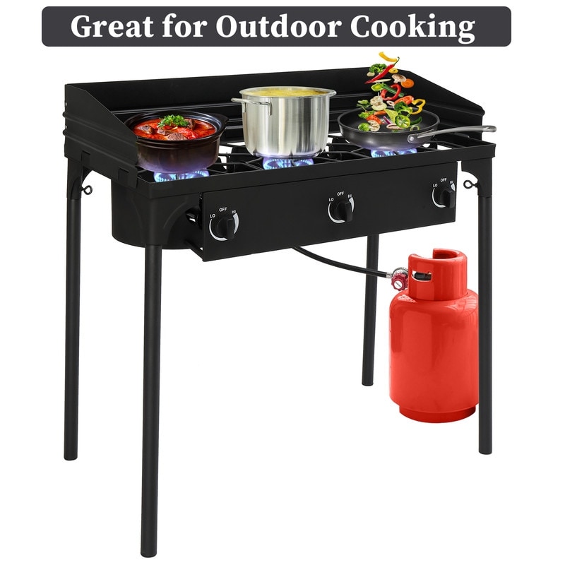 225,000 BTU Outdoor Camping Stove - 3 Burner High Pressure Propane Cooker With Detachable Legs